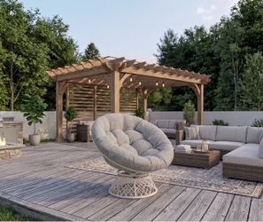 Outdoor Papasan Swivel Chair - White Frame Silver Cushion