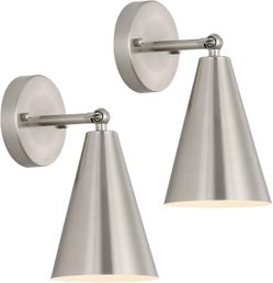 MWZ Brushed Nickel Wall Sconce Set of 2, Modern Swing Arm Wall Lamp w/ Metal Shade