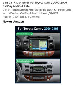 64G Car Radio Stereo for Toyota Camry 2000-2006 CarPlay Android Auto
9 inch Touch Screen Android Radio Dash Kit Head Unit with Wireless CarPlay&Androi