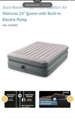 Intex Raised Comfort Pillowtop 20" Queen Air Mattress with Built in Pump