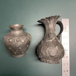 set of 2 antique pewter vases.  gorgeous 