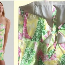LILLY PULITZER FRANCO Multi State Patch Print Strapless Tie Back Dress