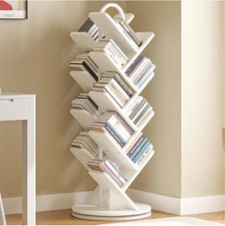 16-Tier Tree Rotating Bookshelf, 360 Degree Spinning Standing Bookcase for Magazines DVDs Books, Cor