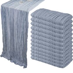 12 Pack 10Ft Cheesecloth Table Runner 35x120 Inch Boho Gauze Table Runner Rustic Cheese Cloth Long Romantic Table Runners for Wedding Bridal Shower Bi