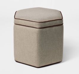 Storage Ottoman with Twisted Piping Detail Brown Linen