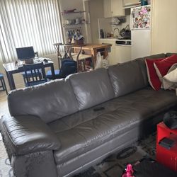 Used Gray Leather Sectional Couch 