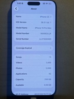 iPhone 15 Pro Max 256GB – AT&T – Cracked Back