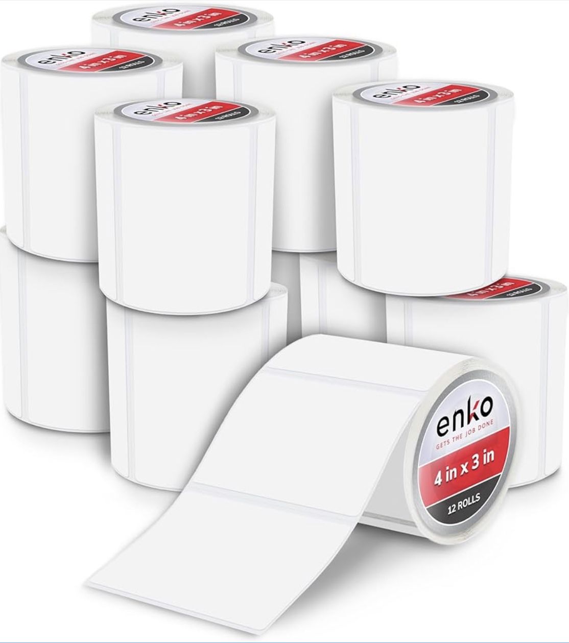 Enko 4" X 3" Labels for Desktop Printers (12 Rolls, 6000 Labels) - Blank White