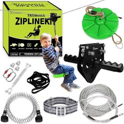 100 ft /120 ft /150 ft/180ft Zip Line Kit for Kids and Adult Up to 380 lb - Updated Removable Design Trolley and Thickened Seat, Rust Proof W/Safety H