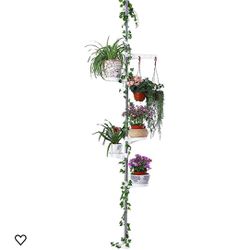 Tension Rod Plant Holder Pole, Flower Display Stand Rack Stainless Steel Decorative Shelf, Ivory