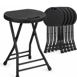 18 Inch Set of 6 Plastic Foldable Round Stools for Adults Small Lightweight Chairs for Dorm, Kitchen, Vanity and Outdoor use, 230 lbs Capacity, Black

