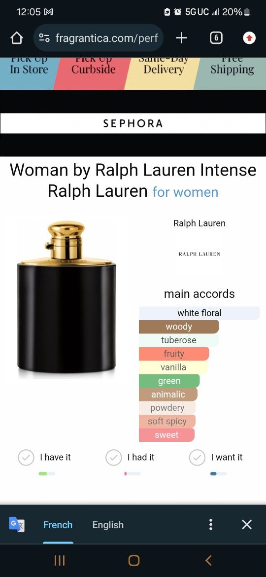 RL Women Intense Perfume 3.4 OZ Big Bottle 