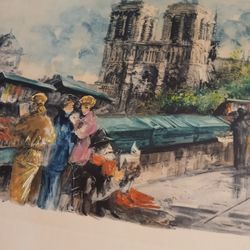 Framed M. Beders Colored Etching (Eau Forte) Norte Dame De Paris