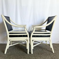 Coastal Boho Target Back Rattan Dining Arm Chairs, McGuire Style - Set of 4