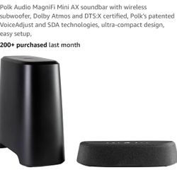 Polk Audio MagniFi Mini AX soundbar with wireless subwoofer, Dolby Atmos and DTS:X certified, Polk's patented VoiceAdjust and SDA technologies, ultra-