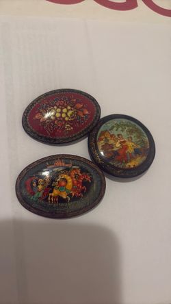 Russian Lacquer Miniature Boxes Set of 3