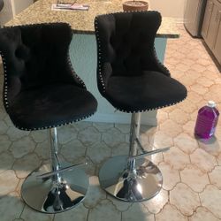 2 Black Height Adjustable Bar Stool Chairs
