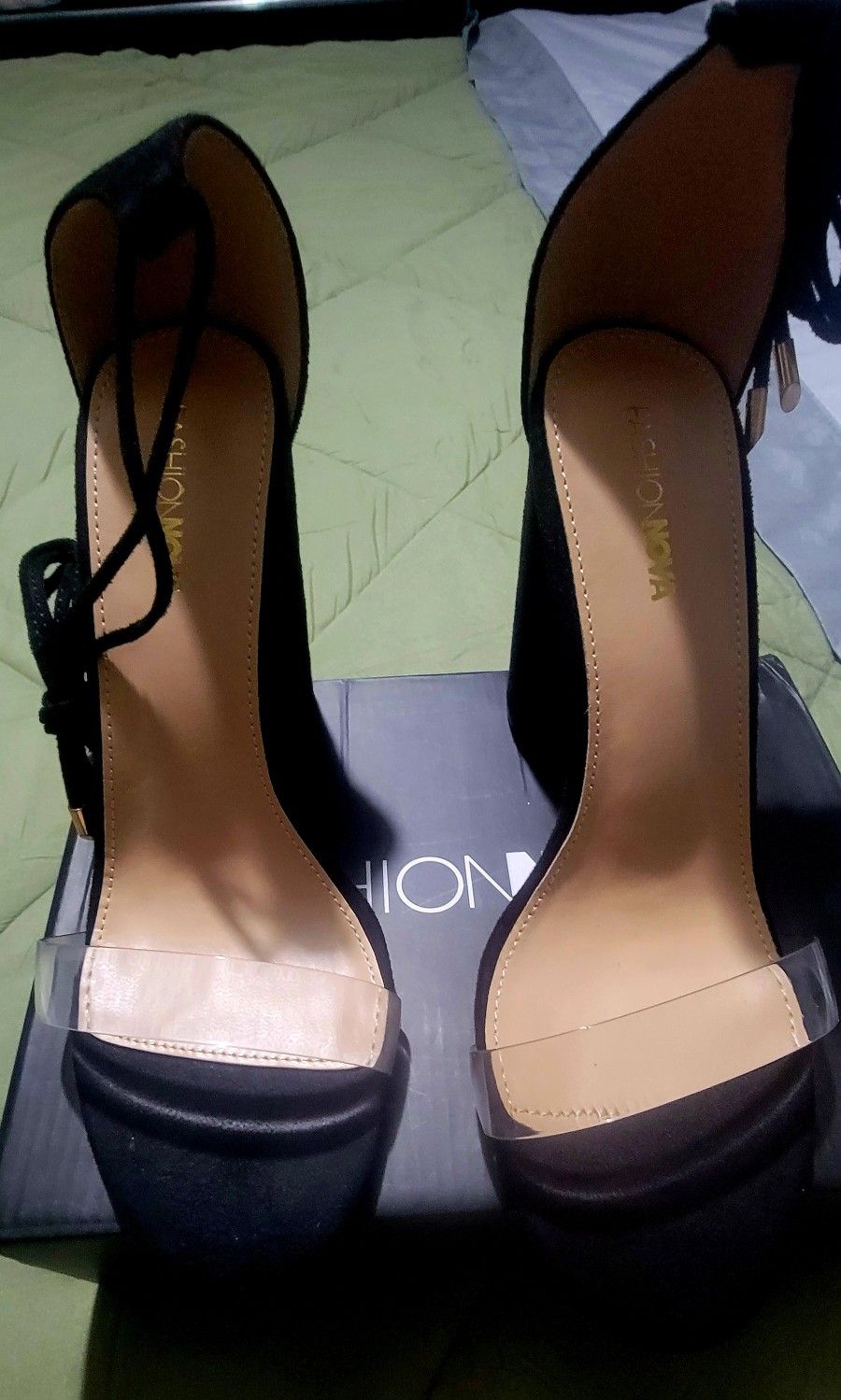 Fashion Nova Black Heel With Clear Strap