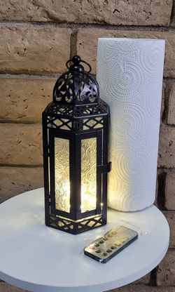Clear Moroccan Decorative Lantern with Fairy Lights and remote
