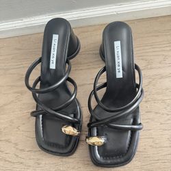 Black Strappy Heels / sandals with Gold Ring | Size 38 Barely Worn