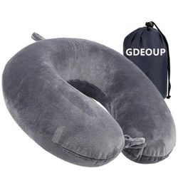 GDEOUP Travel Pillow 100% Pure Memory Foam Neck Pillow Airplane For Traveling,Car, Train,Napping,Traveling,Washable Cover (Grey)