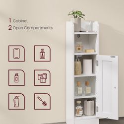 Small Storage Corner Floor Cabinet with Door, 7.9 x 7.1 x 31.5 Inches, Narrow Toilet Paper Storage Holder, Adjustable Shelves, for Bathroom, Living Ro