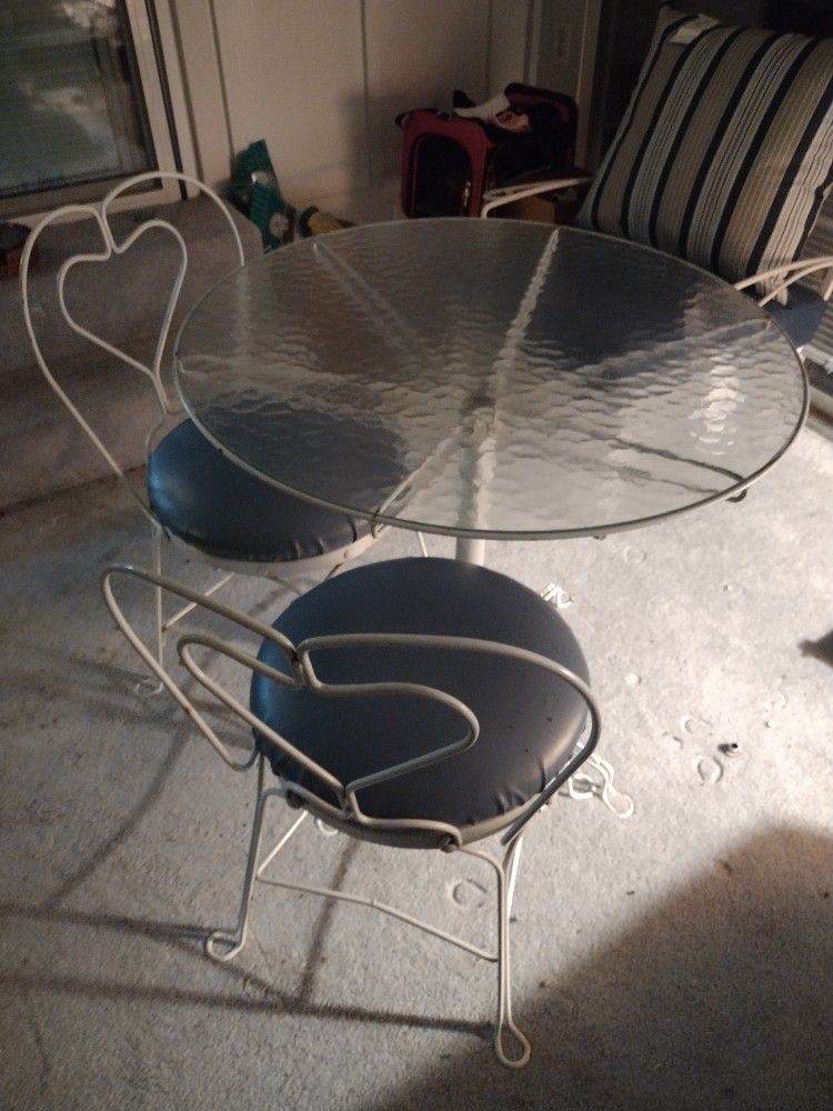Metal with Glass Top Table Dinette and 2 Chairs