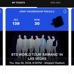 BTS Tickets— May 28th —Allegiant (Las Vegas) Lower Level
