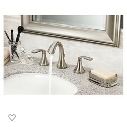 New - Moen Eva Two-Handle High-Arc Bathroom Faucet Bundle (Brushed Nickel) complete with Moen 9000 Widespread Lavatory