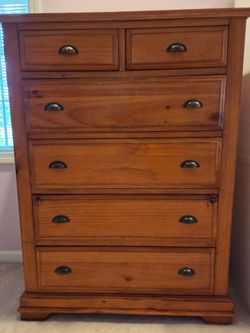 Faux Leather Sofa Set and Wooden Tallboy Dresser