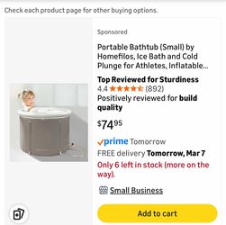 Brand new never used Portable Bathtub (Small) by Homefilos, Ice Bath and Cold Plunge for Athletes, Inflatable Adult Size Japanese Soaking  Tub for sho