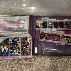 Random lot of various jewelry making beads glass plastic or metal see pics & some new w/ purple suede craft mates holder 