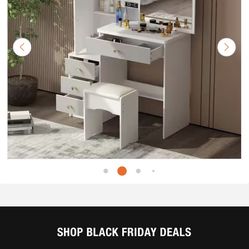 Gray Wood Sliding Big Mirror Makeup Vanity Sets Dresser Table Sets With Storage Shelves, 4-Drawers and Stool