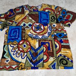 VINTAGE Richard And Jones Abstract 100% Silk Blouse T Shirt Womens S Top