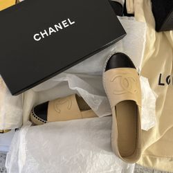 Chanel Lambskin Leather CC Espadrilles Beige/black