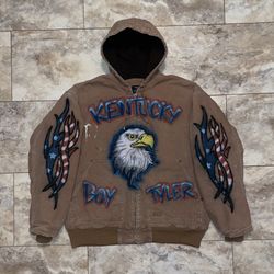 Kentucky Boy Tyler 1 of 1 Airbrushed Work Jacket – Distressed Brown Canvas (Sample) Size XL - Fits Like L