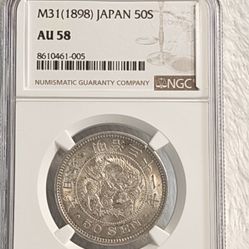 #467 Silver 1898 Japan M31 50S AU58 Silver Coin 