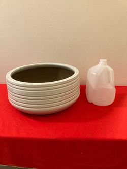 Large Bowl Style Ceramic Glazed Terracotta Planter 1” Thick 16”W x 7 3/4”H w/ Drainage White