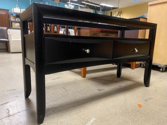 PALLISER Black 2-Drawer Console Table w/ Glass Top