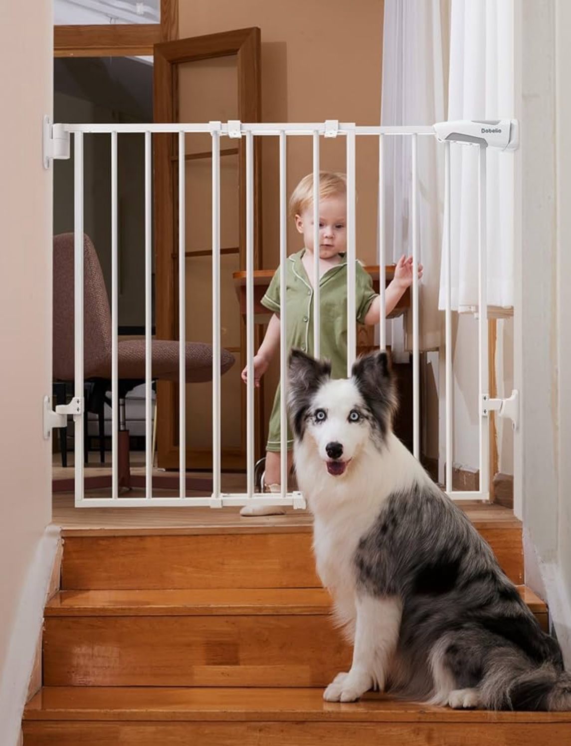 Babelio 26-43" No Bottom Bar Baby Gate for Babies, Elders and Pets, 2-in-1 Hardware Mount Dog Gate f