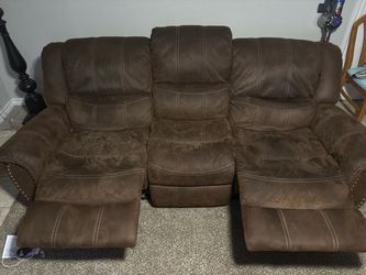 Brown Reclining Sectional Sofa with Nailhead Trim