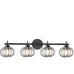 Modern Crystal Vanity Light 4-Lights for Bathroom Matte Black Crystal