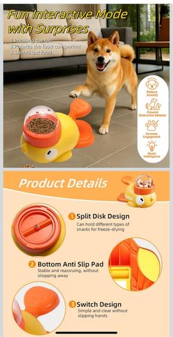Interactive Duck-Shaped Dog Slow Feeder Puzzle Toy, Dog Interactive Treat Dispenser Toy, Anti-Gulping Bowl for Healthy Eating & IQ Training for Dogs a