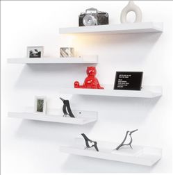 RICHER HOUSE 5 Set White Floating Shelves, Wall Mounted Shelves for Wall Decor, Modern Picture Ledge Shelf with Lip for Storage Nursery, Bedroom, Livi