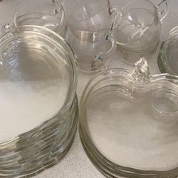 Apple or Pumpkin Shape Glass Luncheon Plates and Cups