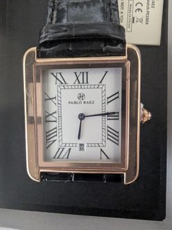New PABLO RAEZ "Tank" Date Blue Hands Rose Gold Black Leather Extra Battery!!!!!!!!!!!!!!!!!!!!!!!!!!!!!!!!!!!!!!!!!!!!!!!!!!!!!!!!!!