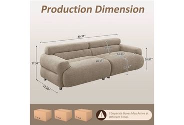 Beige Boucle 3-Seater Sofa 89" Wide