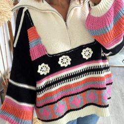  NEW POL Sweater Pink/Black Dream Half Zip 