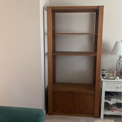 Oak Book Shelf With Bottom Cabinet