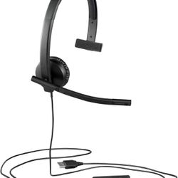 Logitech H570e Wired Headset | Mono Headphones with Noise-Cancelling Microphone | USB | In-Line Controls with Mute Button | Indicator LED | PC/Mac/Lap